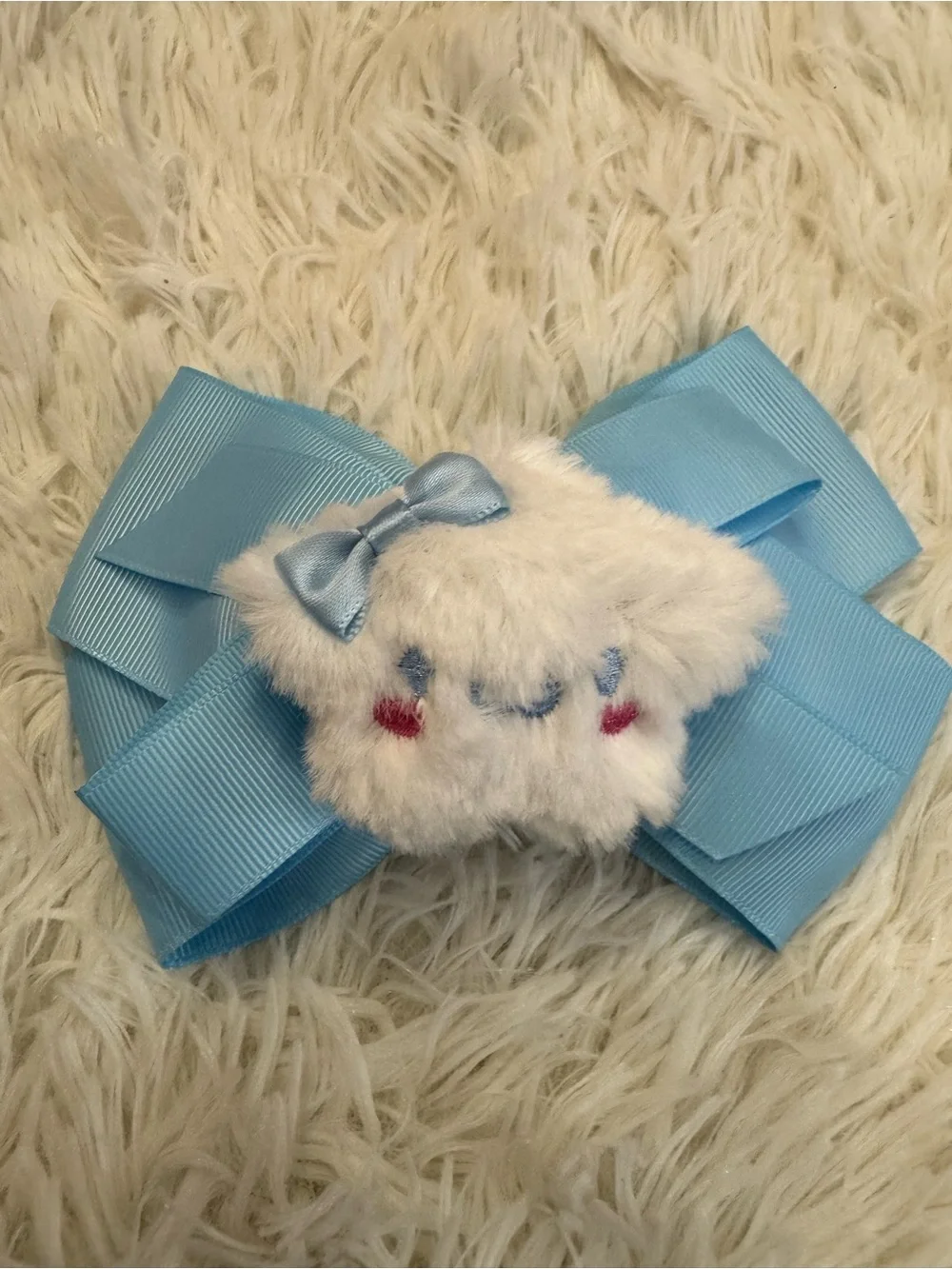 Cinamonroll blue Ribbon Hair Bow clip with Plush start Cinamonroll Accent